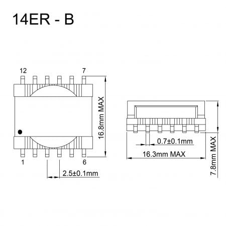 14ER transformer for compact power module Mechanicals and Dimensions
