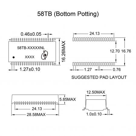 58TB REACH Certified Signal Transformer Mechanicals and Dimensions