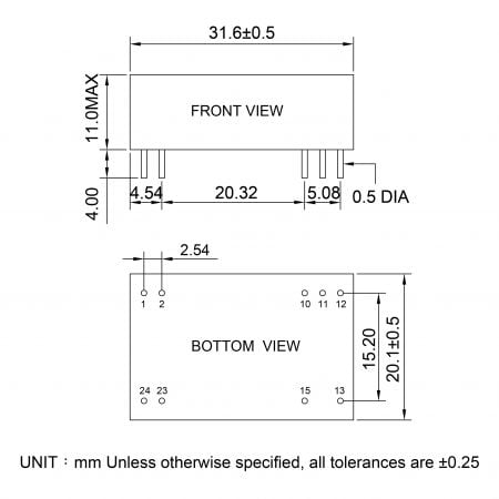 68D Customized DIL DC-DC Converter Markings and Dimensions