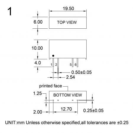 10D 60950-1 Certified DC-DC Converter Markings and Dimensions Package Style 1