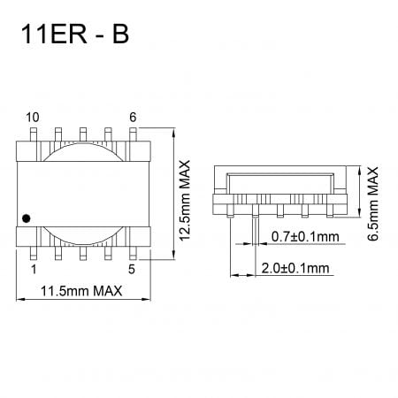 11ER transformer for compact power module Mechanicals and Dimensions