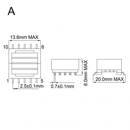 EPC thin transformer smd Mechanicals and Dimensions(A)
