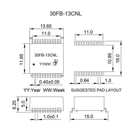 30FB-10G Industrial Temperature 10G Filter Mechanicals and Dimensions