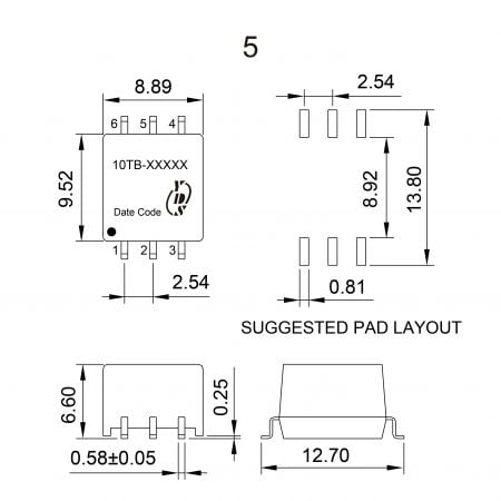 10T Pulse Transformer Mechanicals and Dimensions
