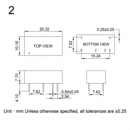 22D Industrial Power Supply DC-DC Markings and Dimensions (Package 2)