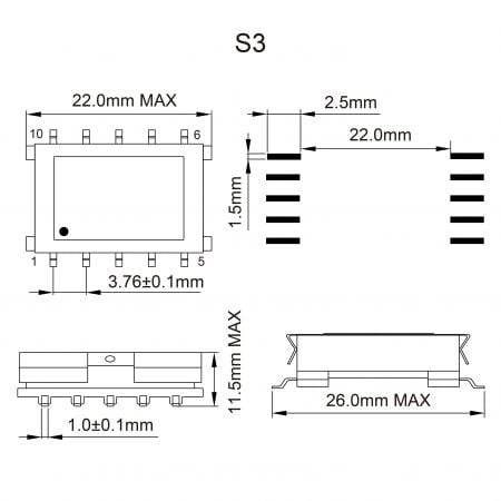20SEFD Isolated PoE DC-DC transformer Mechanicals and Dimensions (S3)