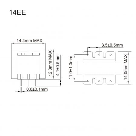 14EE ee core transformer Mechanicals and Dimensions