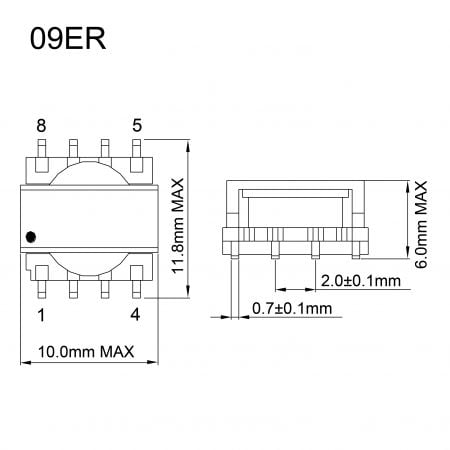 09ER transformer for compact power module Mechanicals and Dimensions