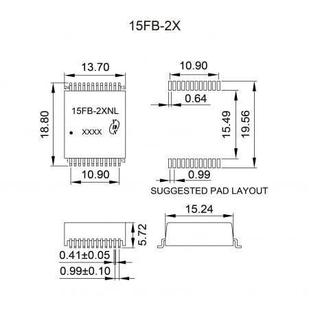 15FB-2X High Reliability Ethernet Magnetics Mechanicals and Dimensions