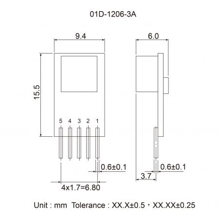 01D-1206-3A Cost-effective non-isolated DC-DC Markings and Dimensions