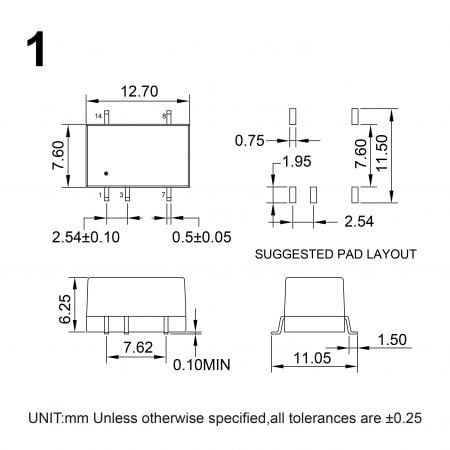 13DSC-0.25W DC-DC Power Module Markings and Dimensions