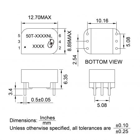 50T REACH compliant telecom transformer Mechanicals and Dimensions