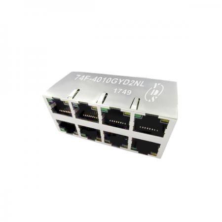 RJ45 Jack with Magnetics, 2x4 Ports, 10/100/1000 Base-T,2250Vdc Isolated,Through hole Package - 2x4 Port 10/100/1000 Base-T RJ45 Jack with Magnetics