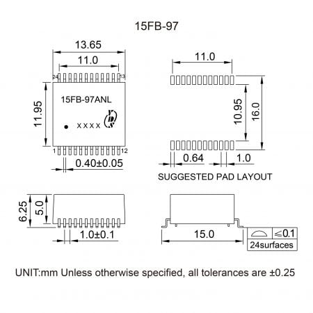 15FB-97 High Performance 10G Magnetics Mechanicals and Dimensions