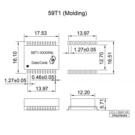 59T1 REACH Certified Signal Transformer Mechanicals and Dimensions