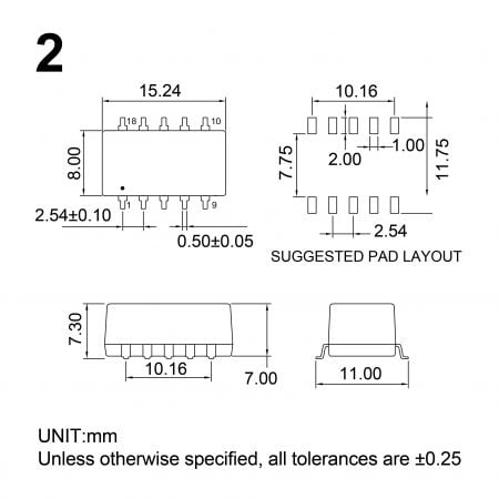 13DS1C Unregulated DC-DC Converter Markings and Dimensions