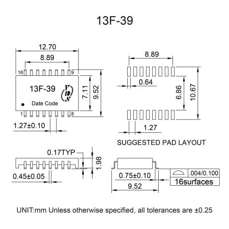 13F-39 Ethernet Filter Markings and Dimensions
