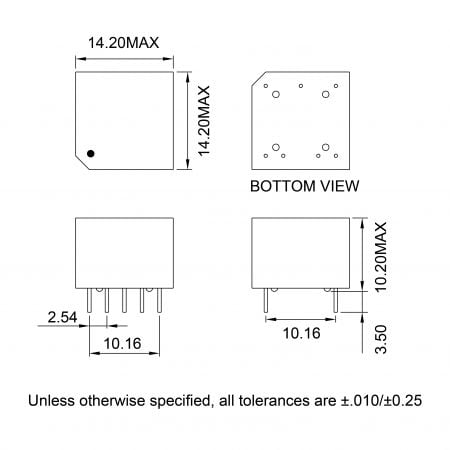 54T REACH compliant telecom transformer Mechanicals and Dimensions