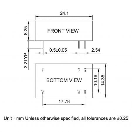 29D Regulated DC-DC Converter Markings and Dimensions