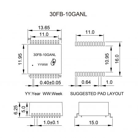 30FB-10G Industrial Temperature 10G Filter Mechanicals and Dimensions