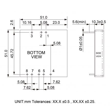 99DW-R2 Cost-effective isolated DC-DC Markings and Dimensions