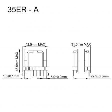 35ER transformer for compact power module Mechanicals and Dimensions