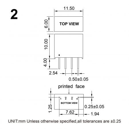 13DC-2W DC-DC Power Module Markings and Dimensions
