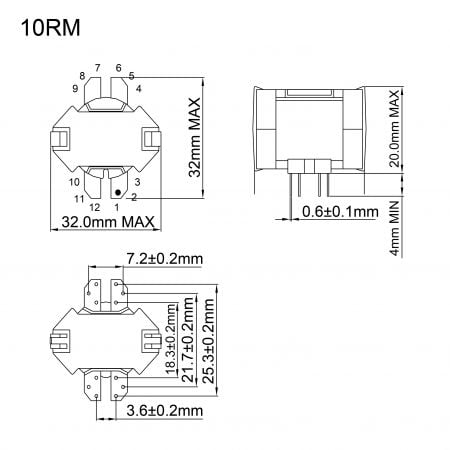 10RM High reliability RM core magnetics Mechanicals and Dimensions