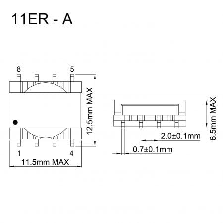 11ER transformer for compact power module Mechanicals and Dimensions