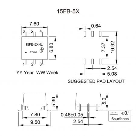15FB-5X High Reliability Ethernet Magnetics Mechanicals and Dimensions
