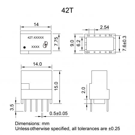 42T UL Recognized Telecom Magnetics Mechanicals and Dimensions
