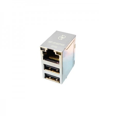 Gigabit RJ45 to USB Connector | 10/100/1000 Base-T Jack | Dual USB Ports | 1500Vrms - Single Port 10/100/1000 Base-T Dual USB Integrated RJ45 Jack with Magnetics