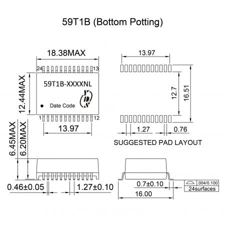 59T1B REACH Certified Signal Transformer Mechanicals and Dimensions