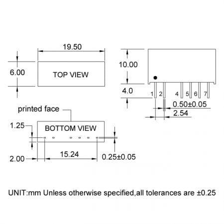 12DC/14DC-R Switching regulator Markings and Dimensions