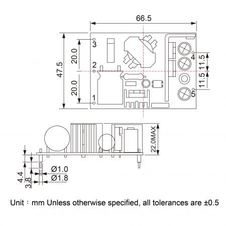 GP25D IoT device power supply Markings and Dimensions