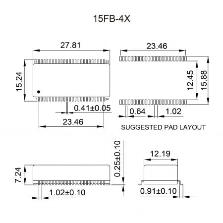 15FB-4X High Reliability Ethernet Magnetics Mechanicals and Dimensions