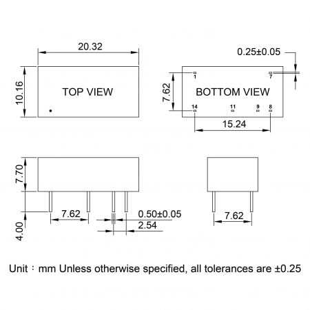 24D DC to DC Power Module Markings and Dimensions