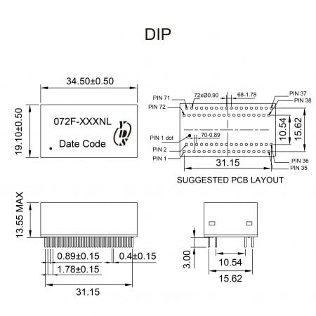 072F Fast Ethernet Transformer Mechanicals and Dimensions