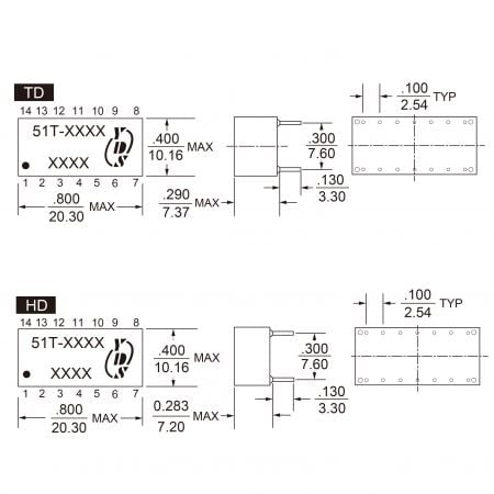 51T OEM telecom transformer Mechanicals and Dimensions