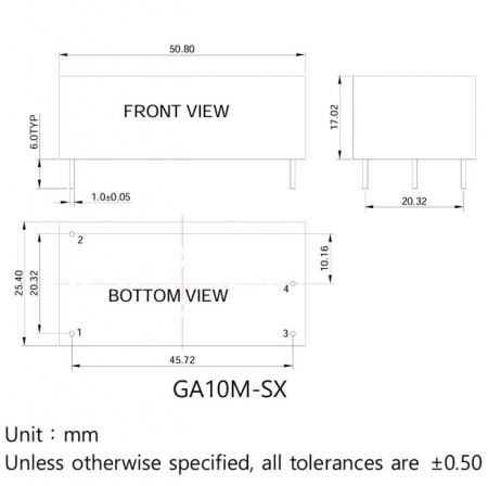GA10M Medical power supply Markings and Dimensions