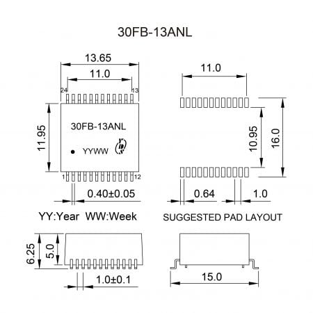 30FB-10G Industrial Temperature 10G Filter Mechanicals and Dimensions