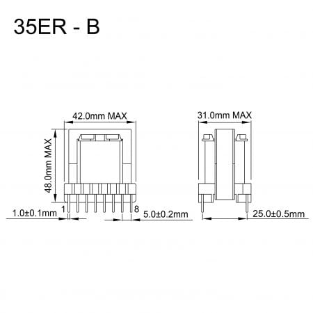 35ER transformer for compact power module Mechanicals and Dimensions