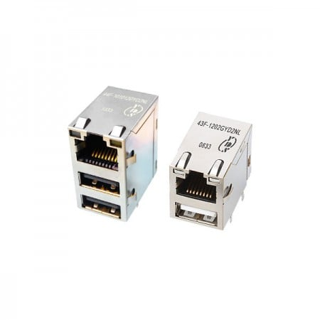 USB to RJ45 Connector | 10/100 Base-T Jack with Single/Dual Ports USB | 1500Vrms Isolated - Single Port 10/100 Base-T USB Integrated RJ45 Jack with Magnetics