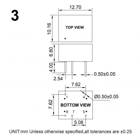 13DC-2W DC-DC Power Module Markings and Dimensions