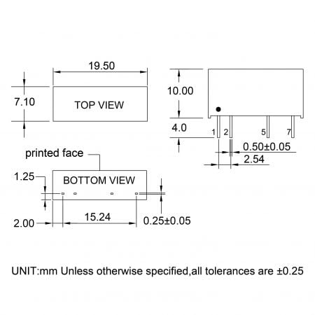 12DZ Cost-effective Power Module Markings and Dimensions