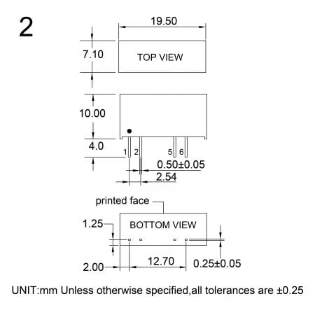 10D 60950-1 Certified DC-DC Converter Markings and Dimensions Package Style 2