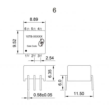 10T Pulse Transformer Mechanicals and Dimensions