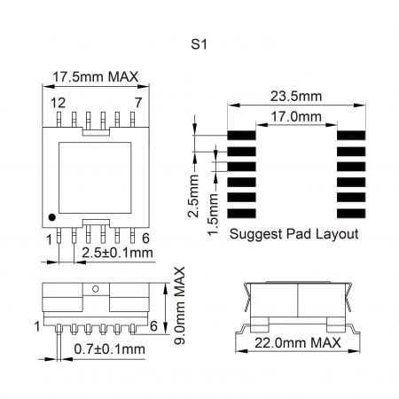 15SEFD Custom EFD transformer manufacturer Mechanicals and Dimensions (S1)