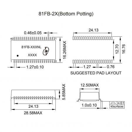 81FB-2X Magnetic Module Markings and Dimensions