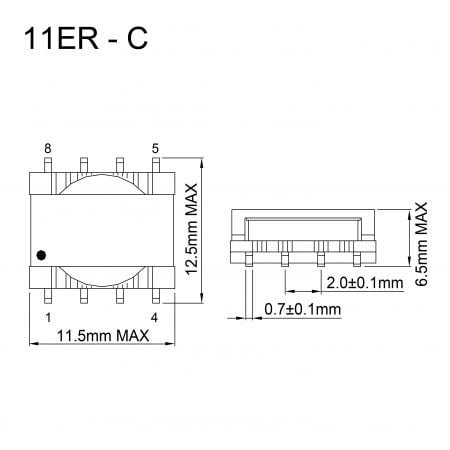 11ER transformer for compact power module Mechanicals and Dimensions